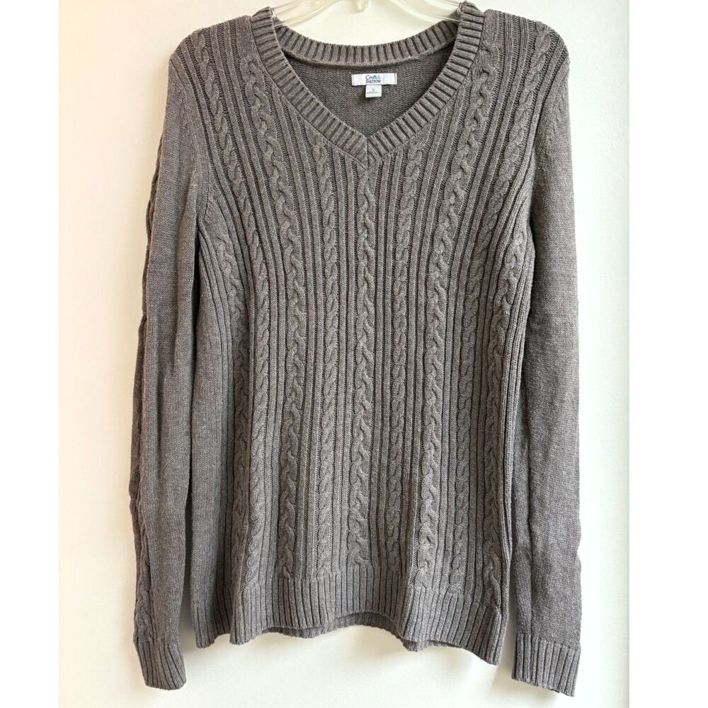 Cable Knit Cotton Nylon Sweater Lot Bundle 2Pc Crew V Neck Pale Pink Dark Gray S - Picture 4 of 10